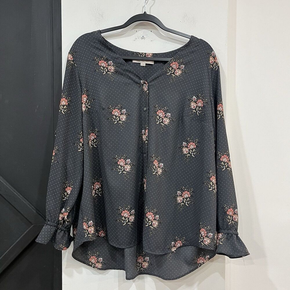 LOFT Plus Floral Polka Dot Button Up Blouse Top Size 16 Career Office Interview